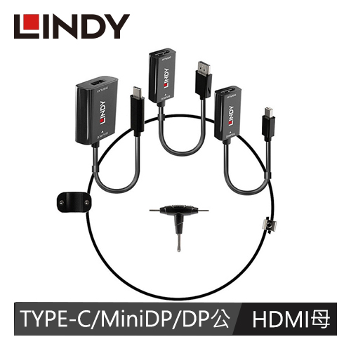 LINDY林帝 USB-C & MDP & DP TO HDMI 鎖線式轉接器組