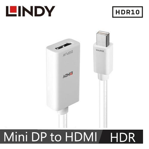 LINDY林帝 主動式 MINI DISPLAYPORT公 To HDMI母 HDR轉接器