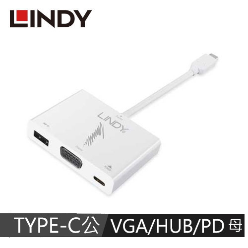 LINDY林帝 主動式 USB3.1 TYPE-C To VGA/HUB/PD 轉接器