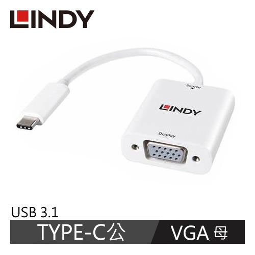 LINDY林帝 主動式 USB3.1 TYPE-C公 To VGA母 轉接器