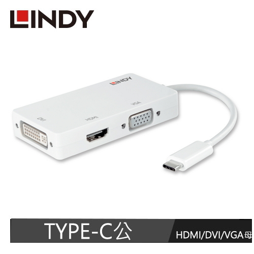 LINDY林帝 主動式 USB3.1 TYPE-C To HDMI/DVI/VGA 轉接器