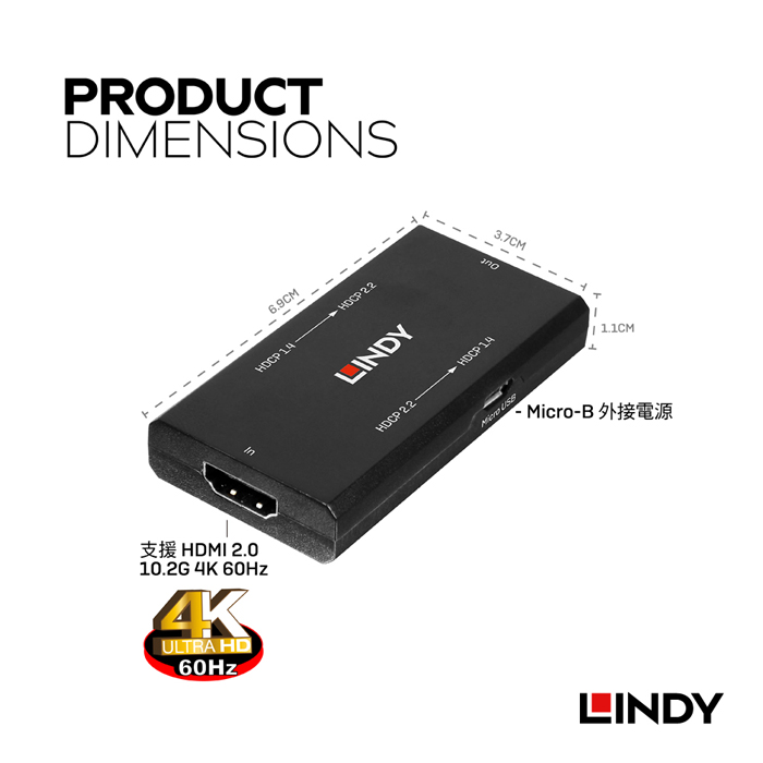 LINDY林帝 HDMI1.4/2.2 HDCP 雙向轉接器