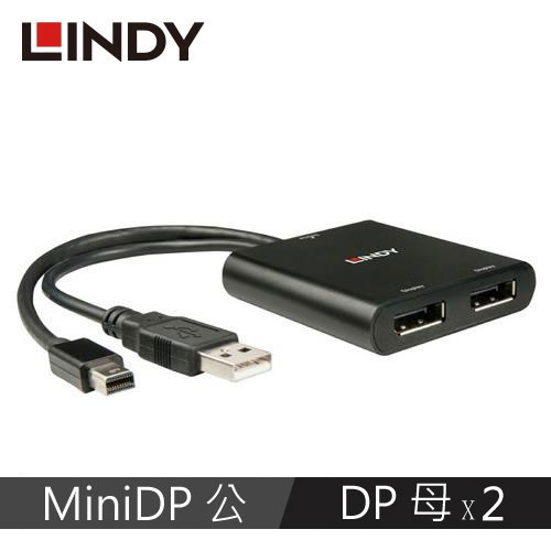 LINDY林帝  Mini DP To 4K DISPLAYPORT 一進二出螢幕獨顯轉接器