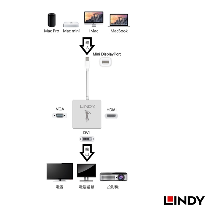 LINDY林帝 MINI DISPLAYPORT To HDMI/DVI-D/VGA 三合一轉接器