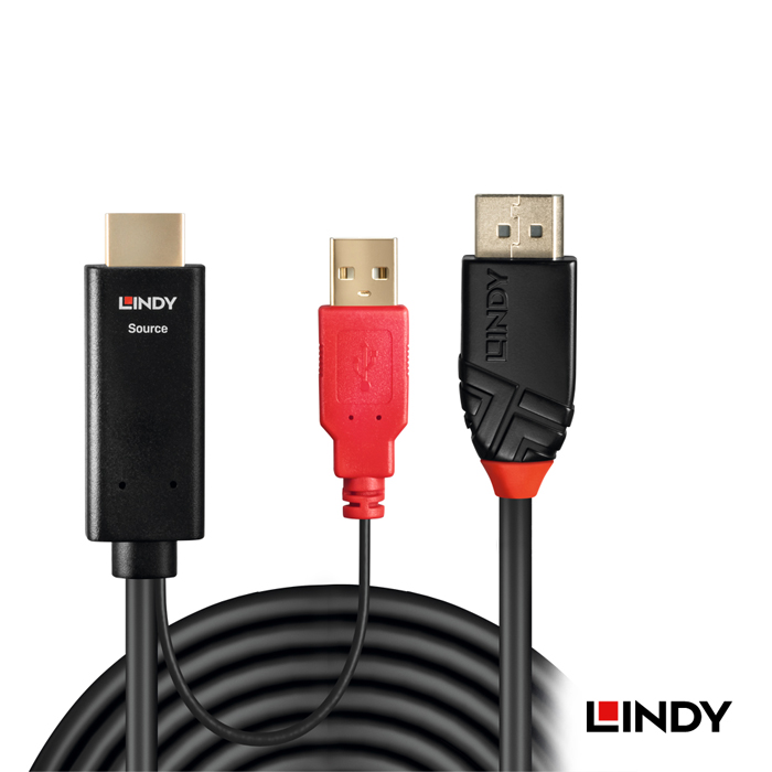LINDY林帝 主動式HDMI1.4 To DISPLAYPORT1.2 轉接線帶USB電源 2M