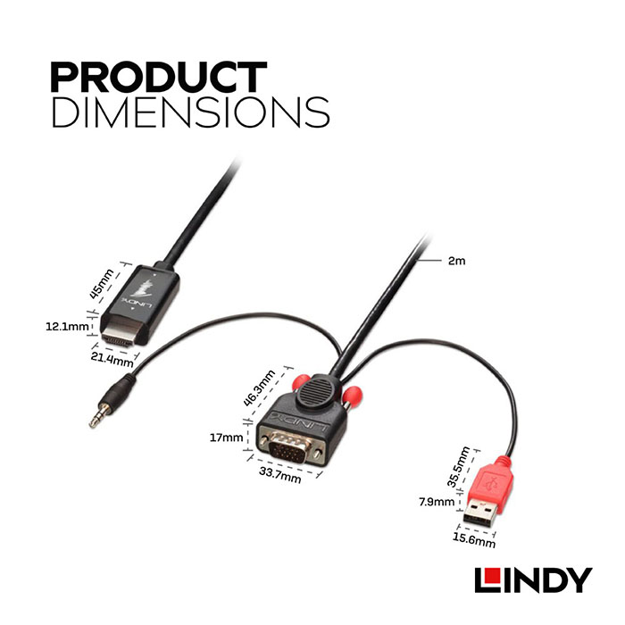 LINDY林帝 VGA & AUDIO公 To HDMI公 轉接線 2M