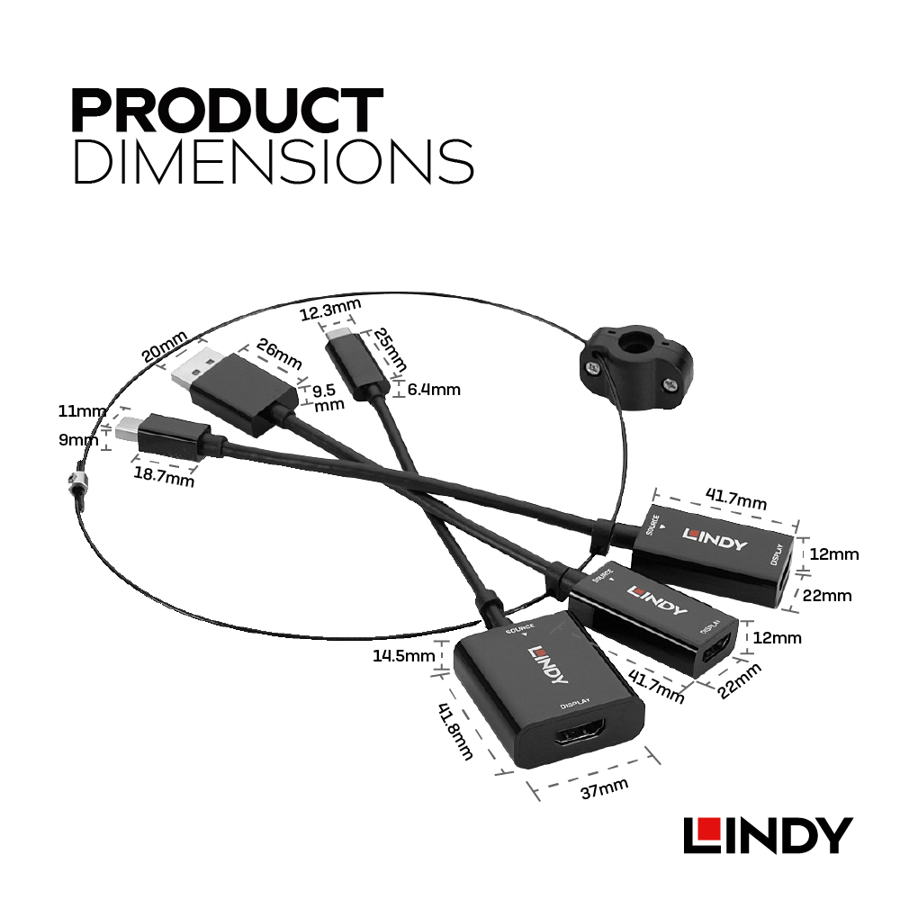 LINDY林帝 USB-C & MDP & DP TO HDMI 鎖線式轉接器組