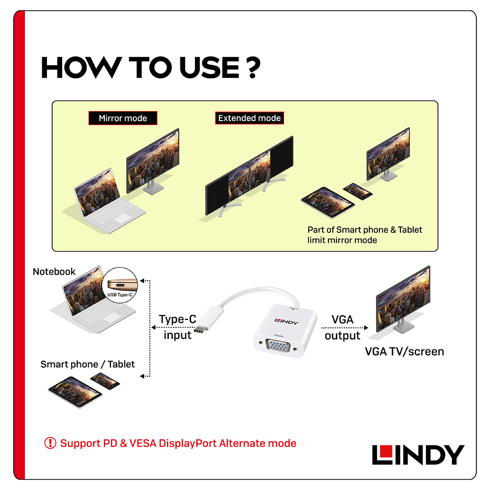 LINDY林帝 主動式 USB3.1 TYPE-C公 To VGA母 轉接器