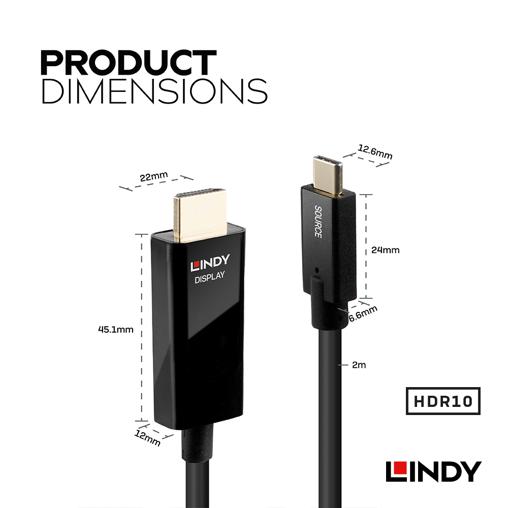 LINDY林帝 主動式USB3.1 TYPE-C To HDMI 2.0 HDR轉接線 2M