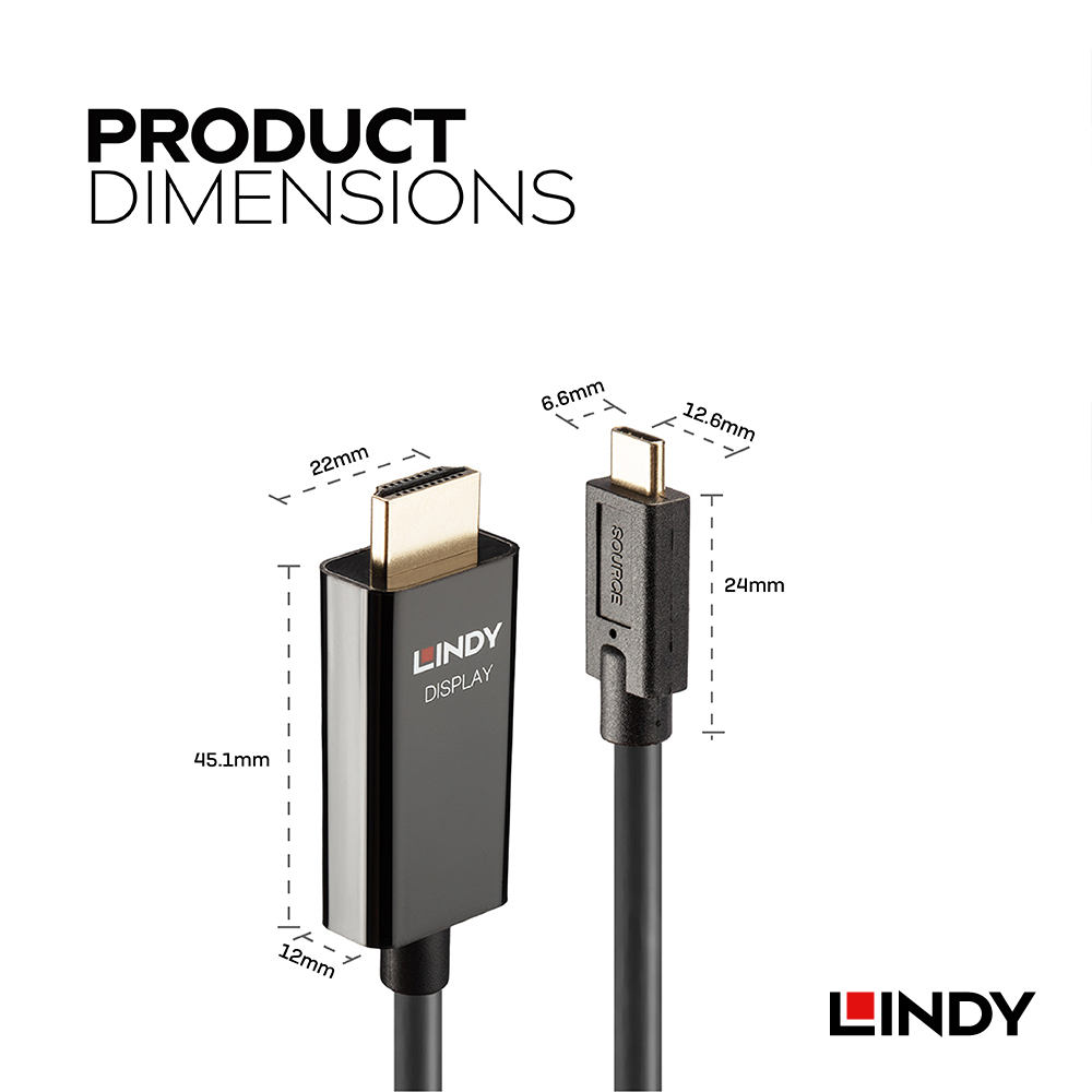 LINDY林帝 主動式USB3.1 TYPE-C To HDMI2.0 HDR轉接線 5M