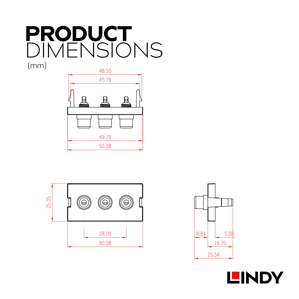 LINDY林帝 3 X RCA/母(紅/白/黃) TO 焊接端子模組/模塊