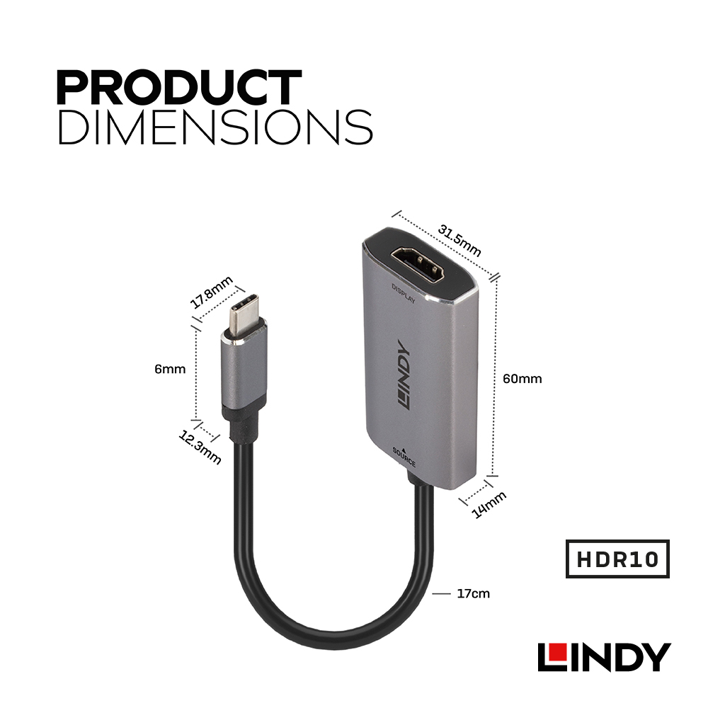 LINDY林帝 主動式 USB3.1 TYPE-C TO HDMI2.1 8K HDR 轉接器