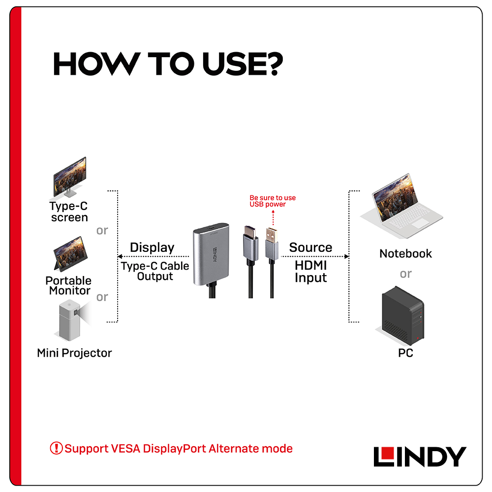 LINDY林帝 主動式HDMI2.0 TO USB TYPE-C 轉接器