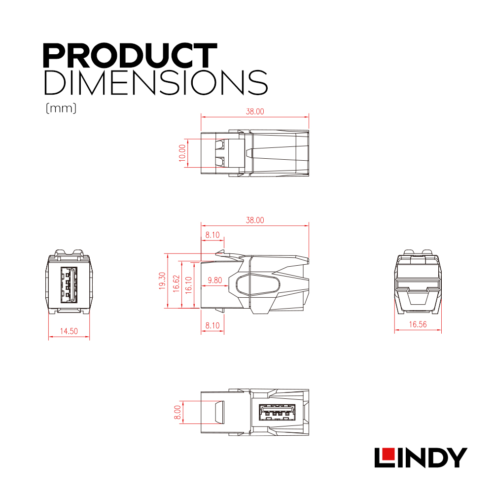 LINDY林帝 USB3.2 Gen1 Type-A 母 to 母 90度 模組/模塊Keyston