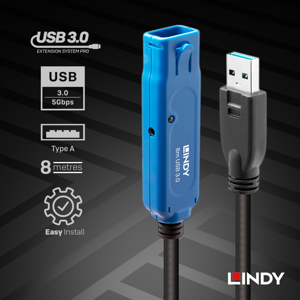LINDY林帝 主動式 USB3.0 TYPE-A公 To A母延長線 8M
