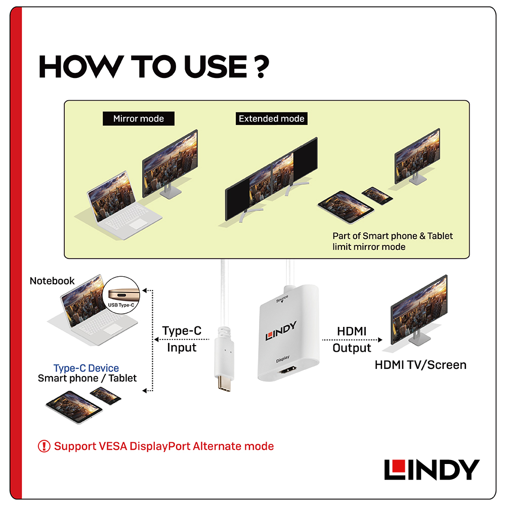LINDY林帝 主動式USB3.1 TYPE-C To HDMI2.0 4K/60HZ HDR轉接器