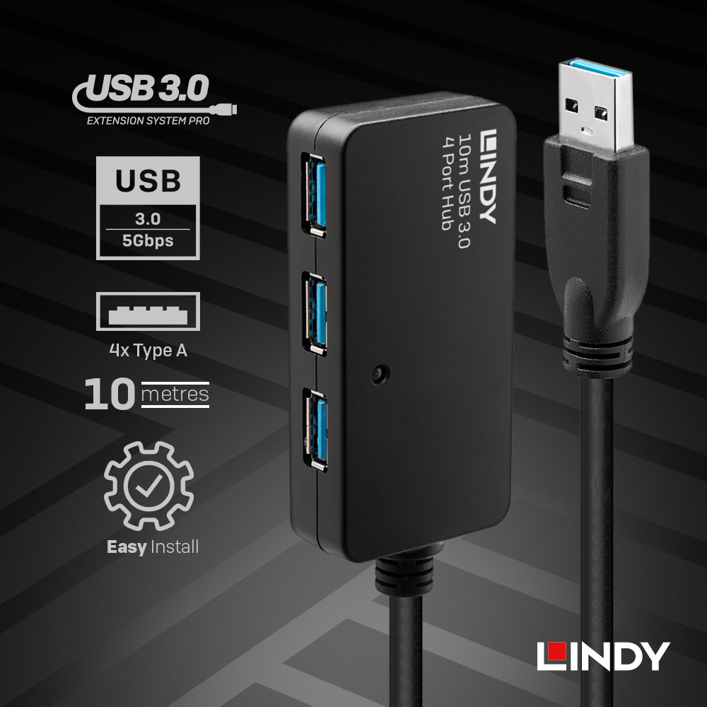 LINDY林帝 主動式 USB3.0 4埠延長HUB集線器 10M