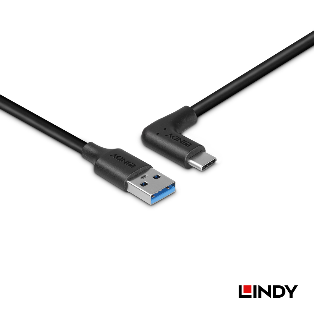 LINDY林帝 USB3.2 GEN2 TYPE-C 公 TO A 公 傳輸線, L型, 0.5m
