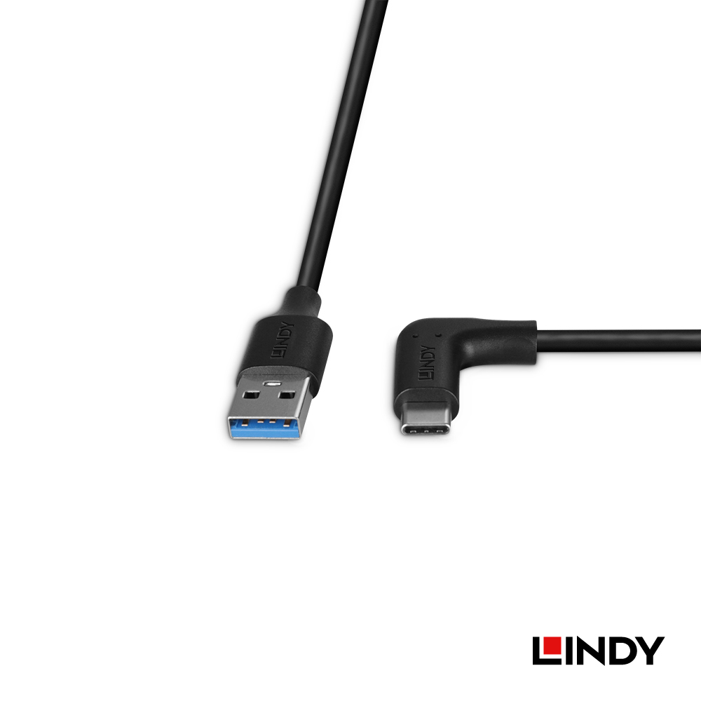 LINDY林帝 USB3.2 GEN2 TYPE-C 公 TO A 公 傳輸線, L型, 0.5m