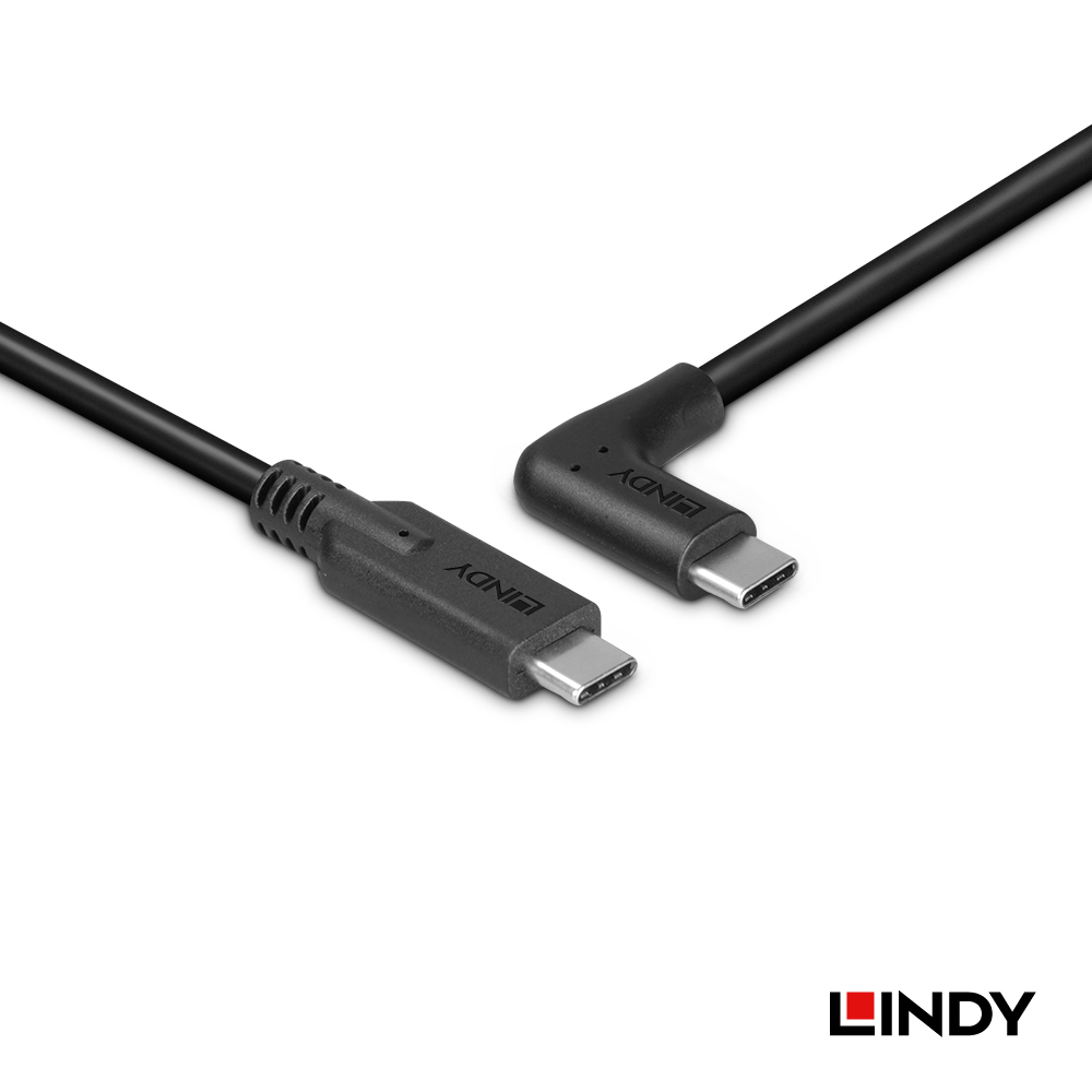 LINDY林帝 USB3.2 GEN2 TYPE-C 公 TO 公 傳輸線, L型, 1m