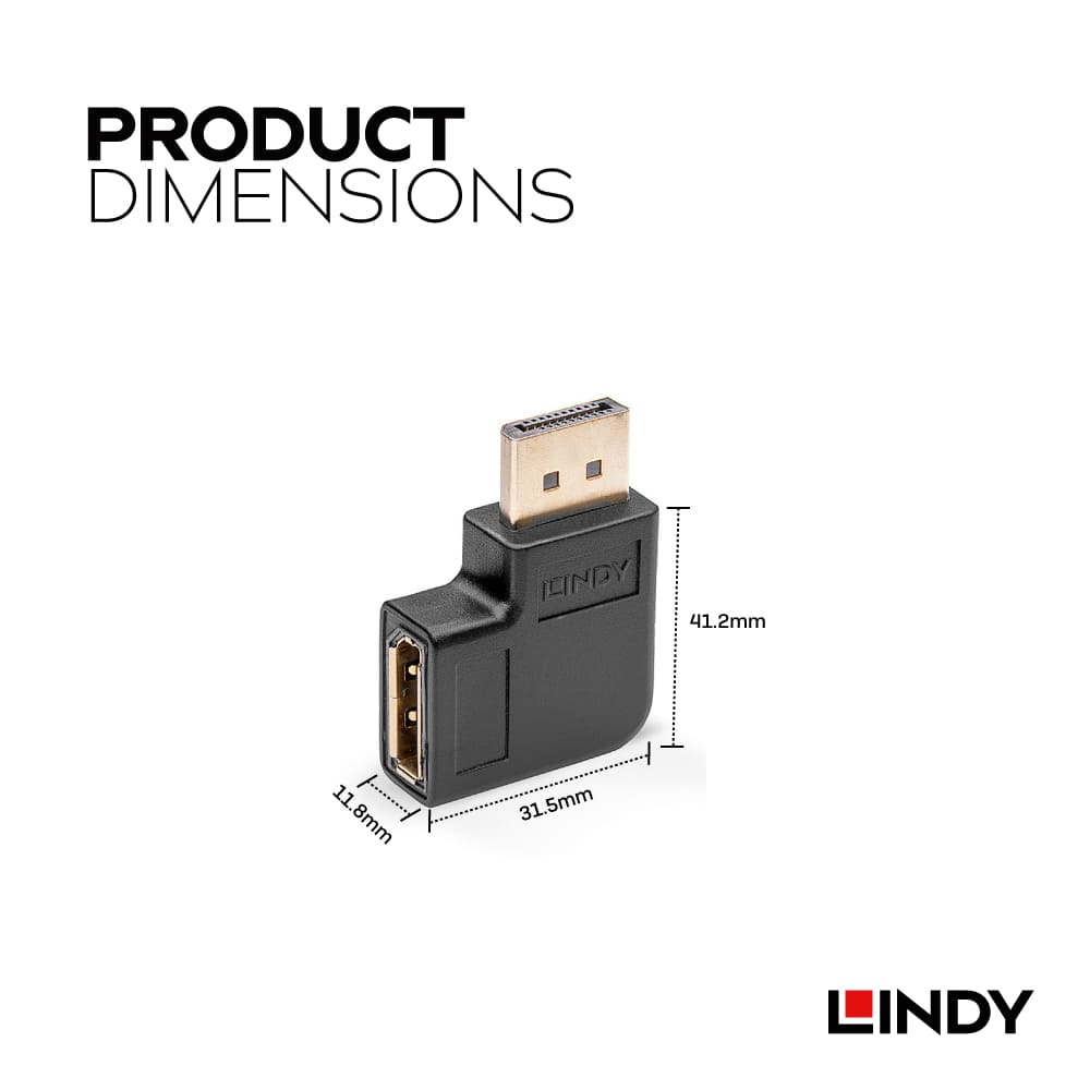 LINDY林帝 DisplayPort 1.4版 公 to 母轉接頭 向左角度
