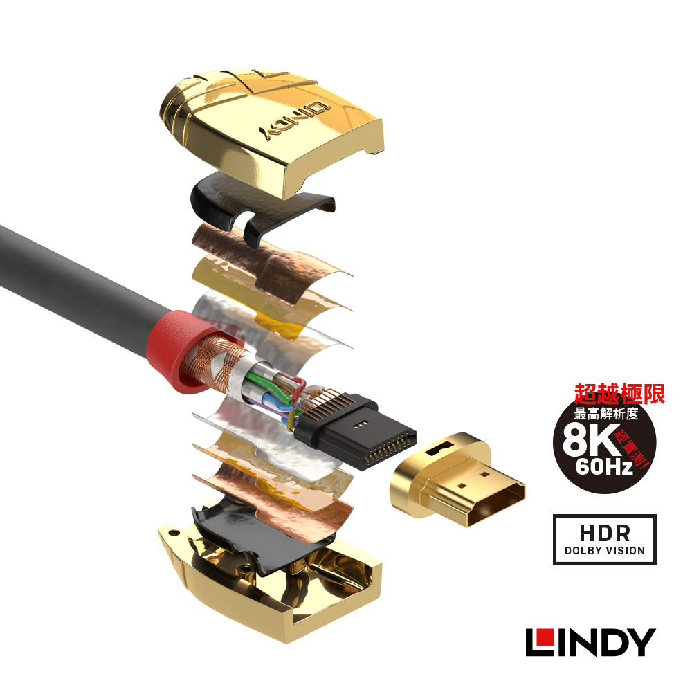LINDY林帝 GOLD LINE HDMI 2.0(TYPE-A) 公 TO 公 傳輸線 3M
