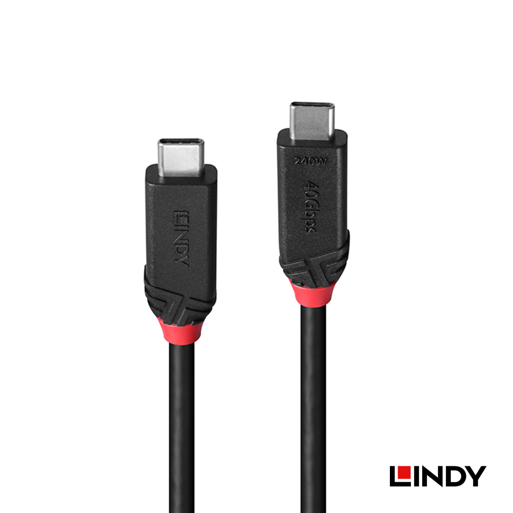 LINDY林帝 BLACK系列 USB4 GEN3x2 TYPE-C PD240W傳輸線,1M