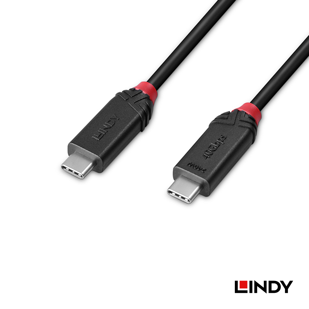 LINDY林帝 BLACK系列 USB4 GEN3x2 TYPE-C PD240W傳輸線,1M